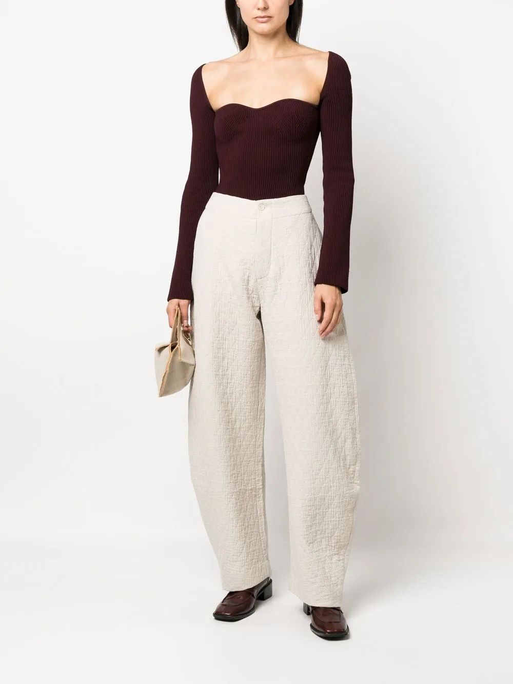 Uma Wang Broek met wijde pijpen - Beige