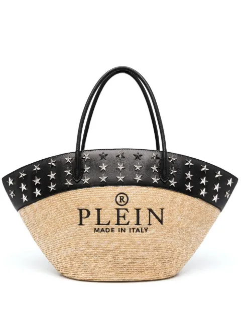 Philipp Plein tote de rafia con logo bordado