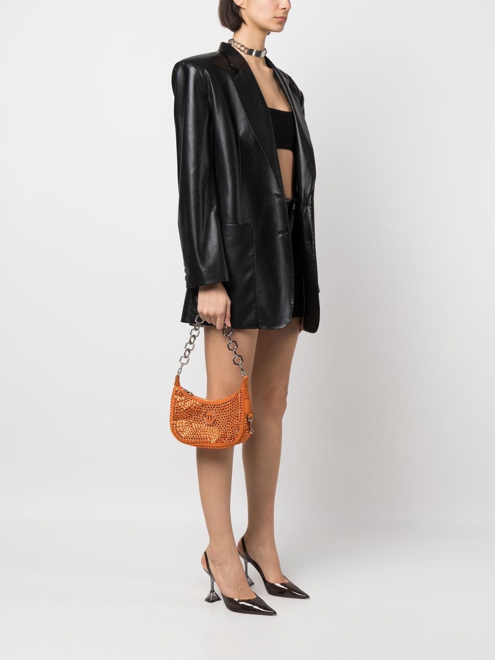 Shop Philipp Plein Crystal-embellished Logo Shoulder Bag In Orange