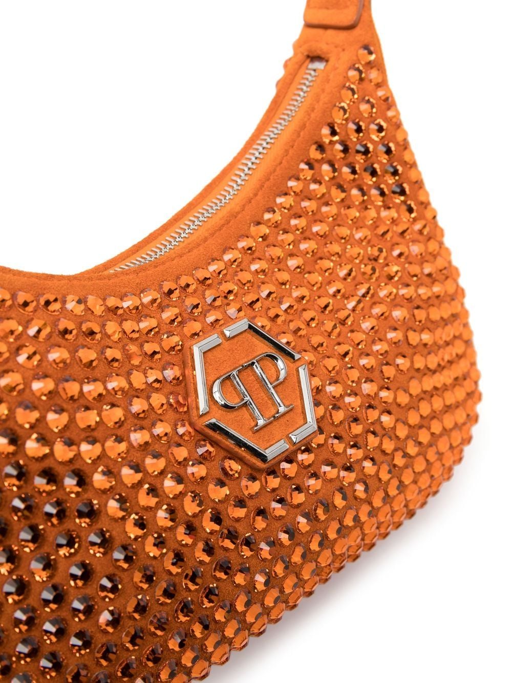 Shop Philipp Plein Crystal-embellished Logo Shoulder Bag In Orange