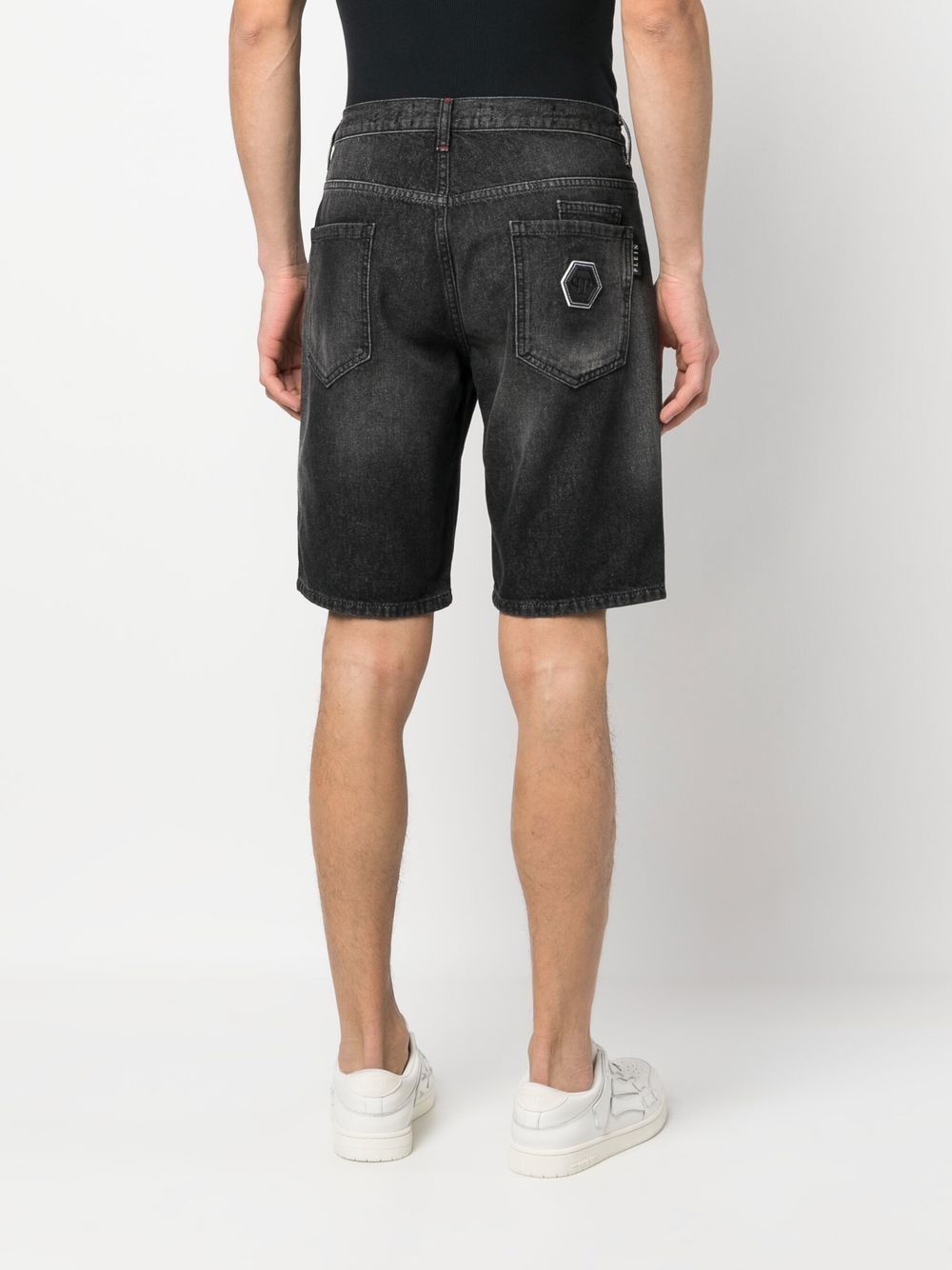 Shop Philipp Plein Washed Denim Shorts In Black