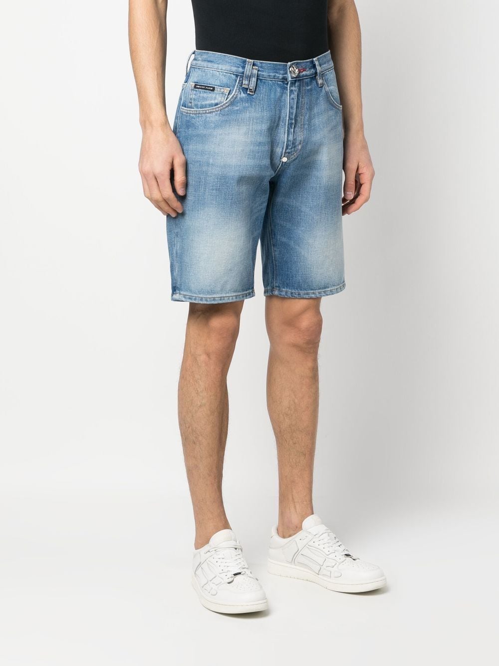 Shop Philipp Plein Washed Denim Shorts In Blue