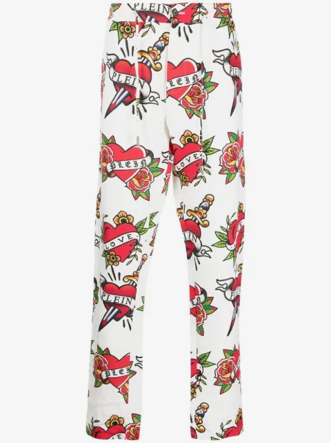 Philipp Plein heart-print linen trousers