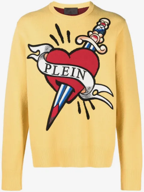 Philipp Plein heart & dagger intarsia-knit jumper