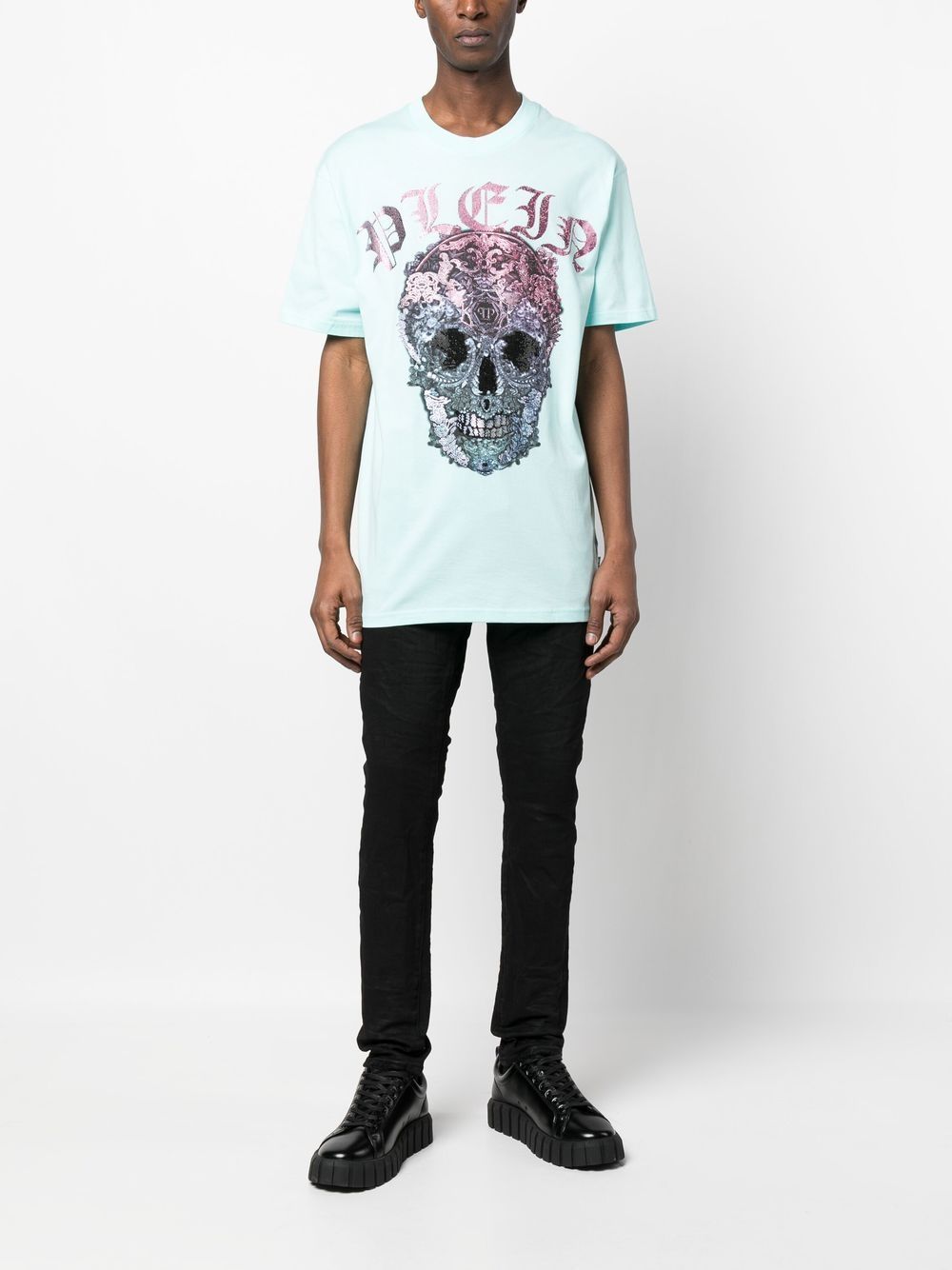 Shop Philipp Plein Skull-embellished T-shirt In Blue