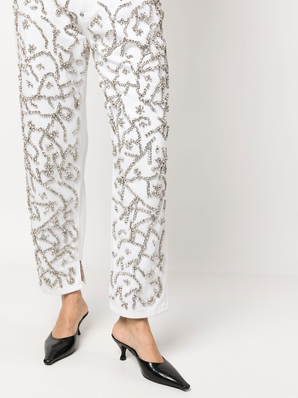 Shop Philipp Plein Crystal-embellished Mom-cut Leg Jeans In White