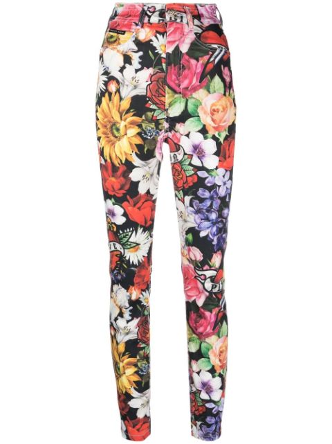 Philipp Plein legging en jean stretch à fleurs