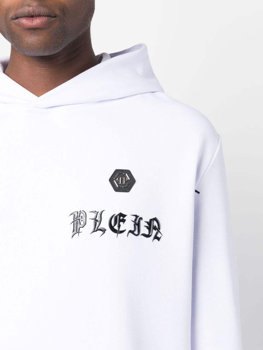 Shop Philipp Plein Logo-print Cotton Hoodie In Weiss