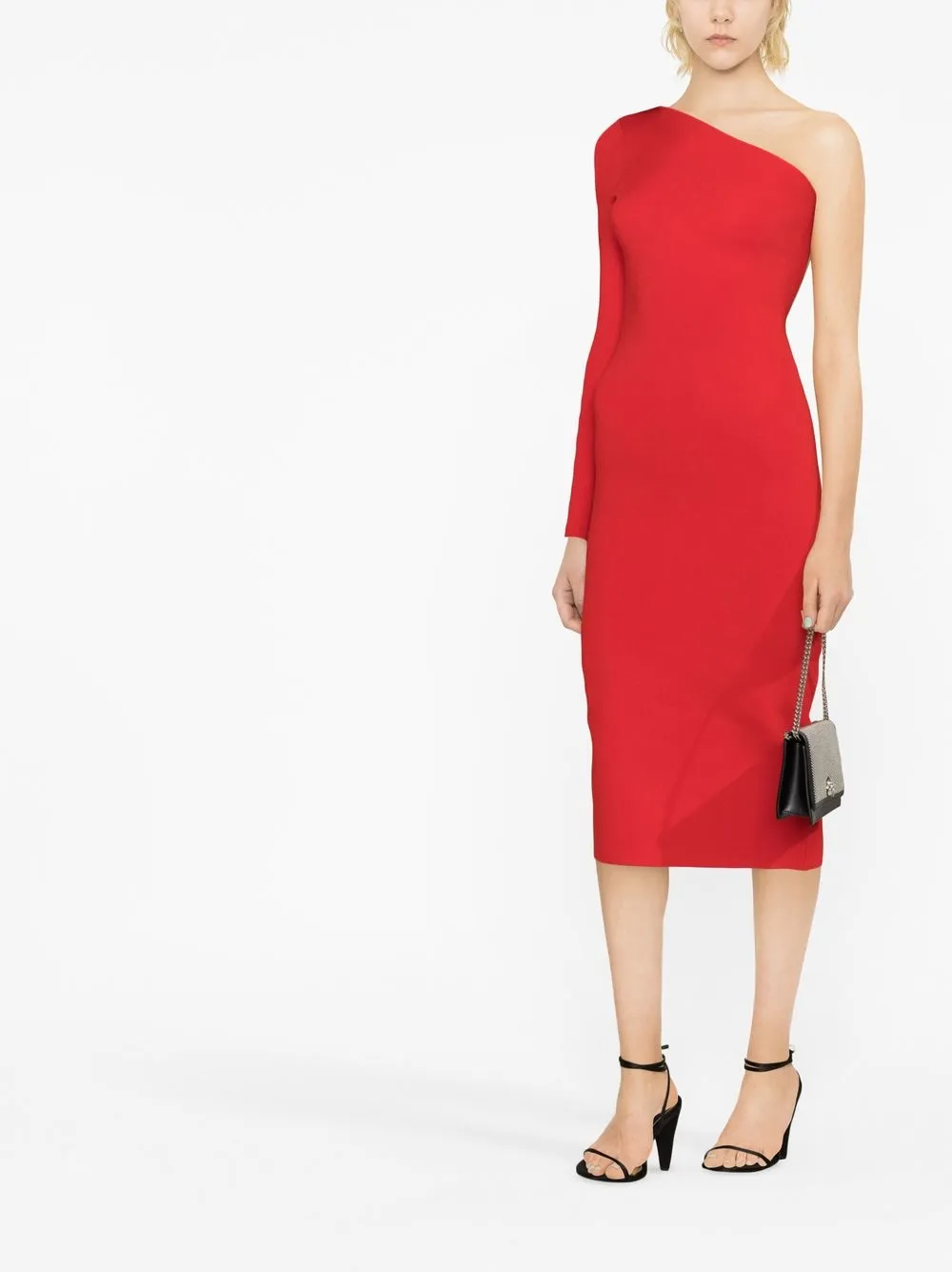 Victoria Beckham ribbed-detail one-shoulder Dress | Red