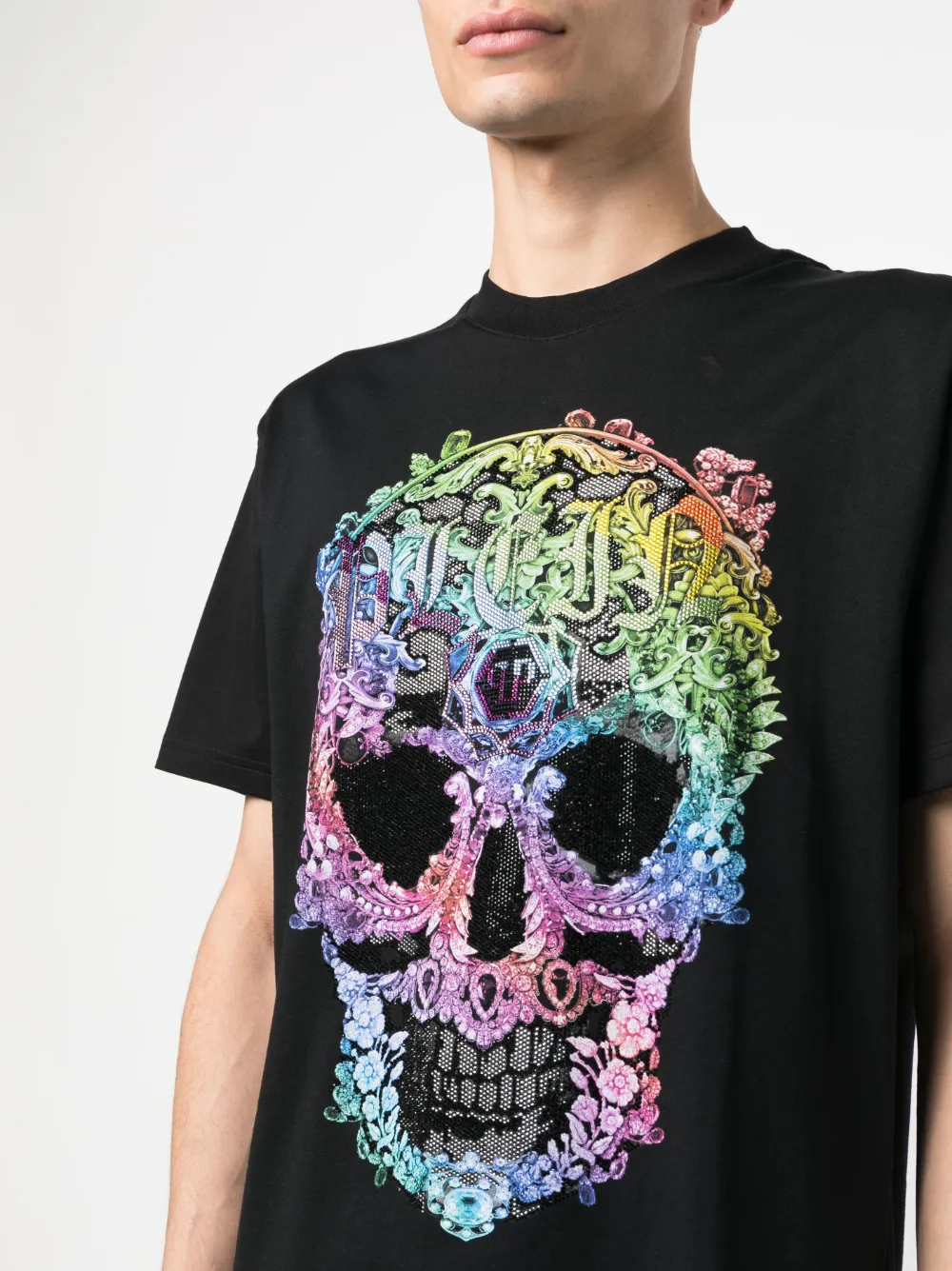 rhinestone-embellished skull-print T-shirt