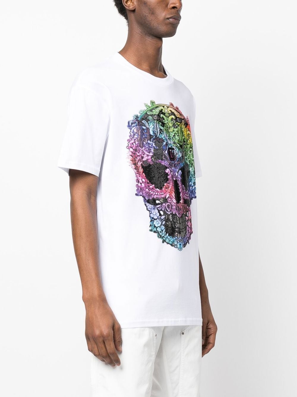 Shop Philipp Plein Rhinestone-embellished Skull-print T-shirt In White