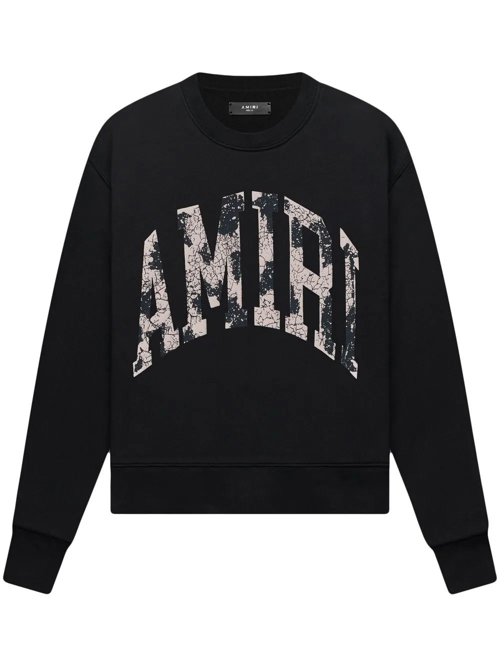 Amiri Collegiate Distressed Logo-print Boxy-fit Cotton-jersey Sweatshirt In 黑色