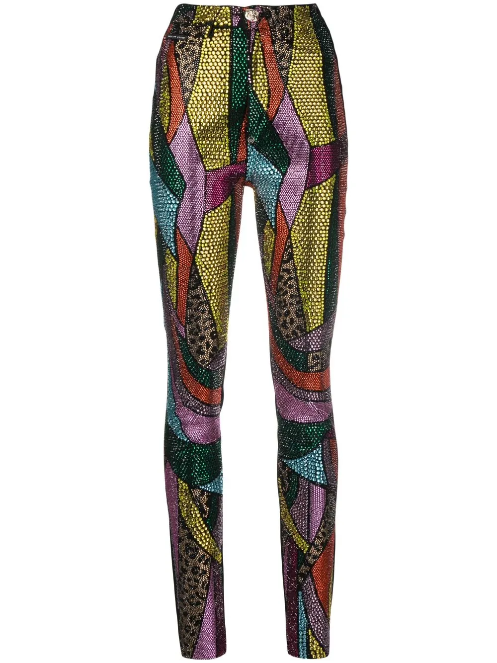 Philipp Plein Rainbow Patchwork Denim Jeggings In Black