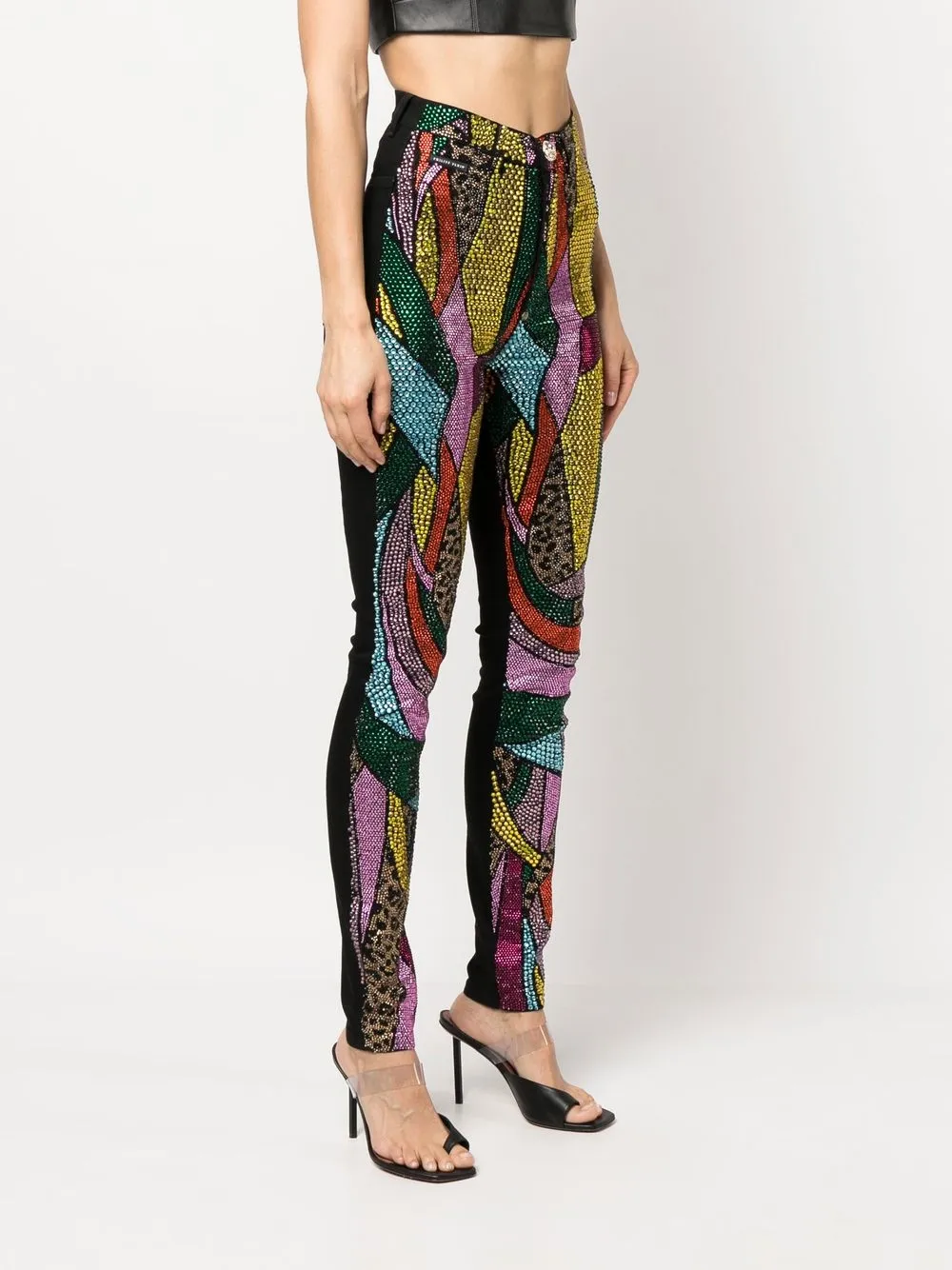 Philipp Plein Rainbow Patchwork Denim Jeggings In Black