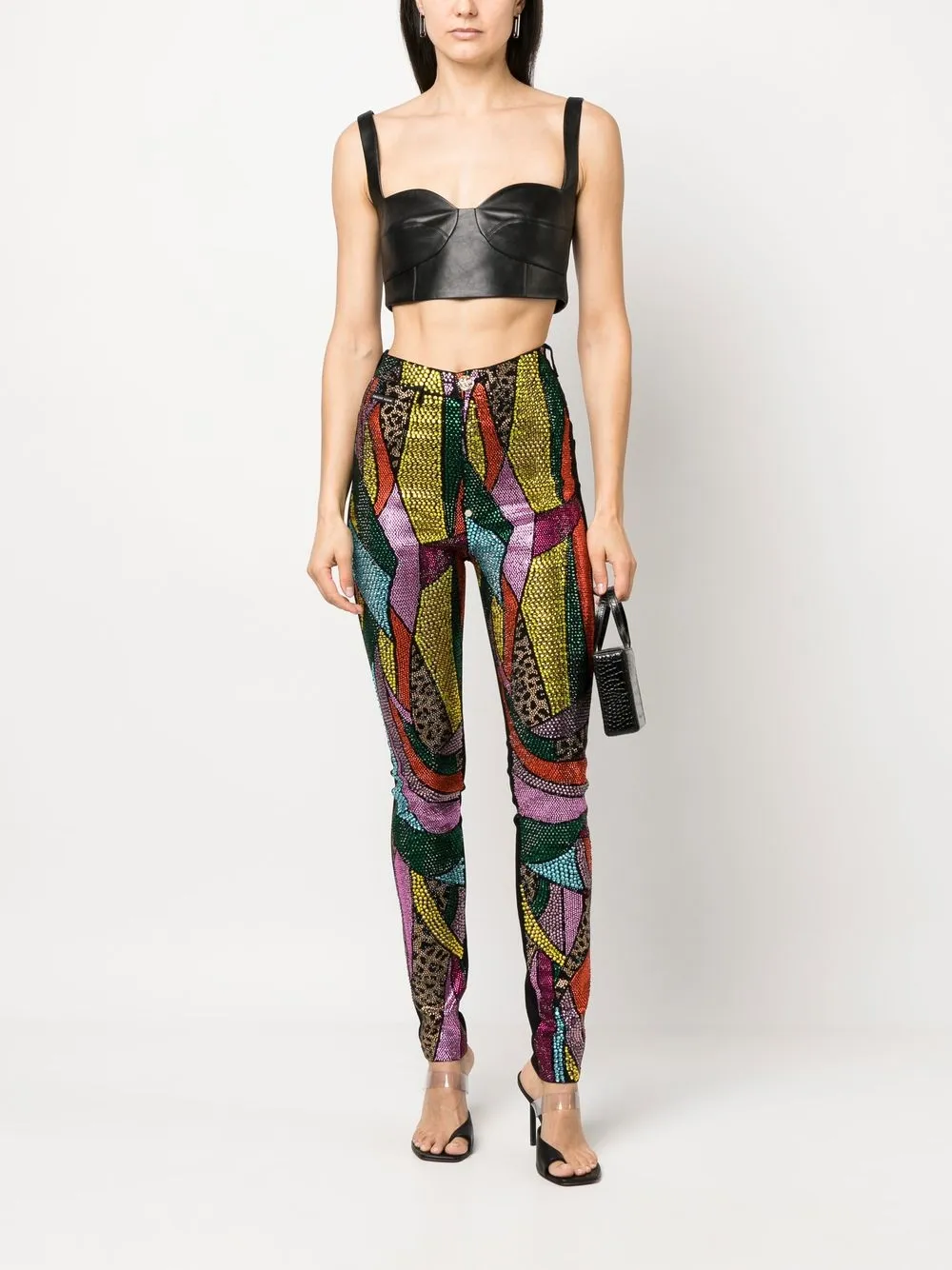 Shop Philipp Plein Rainbow Patchwork Denim Jeggings In Black