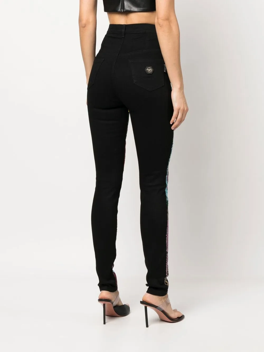 Shop Philipp Plein Rainbow Patchwork Denim Jeggings In Black