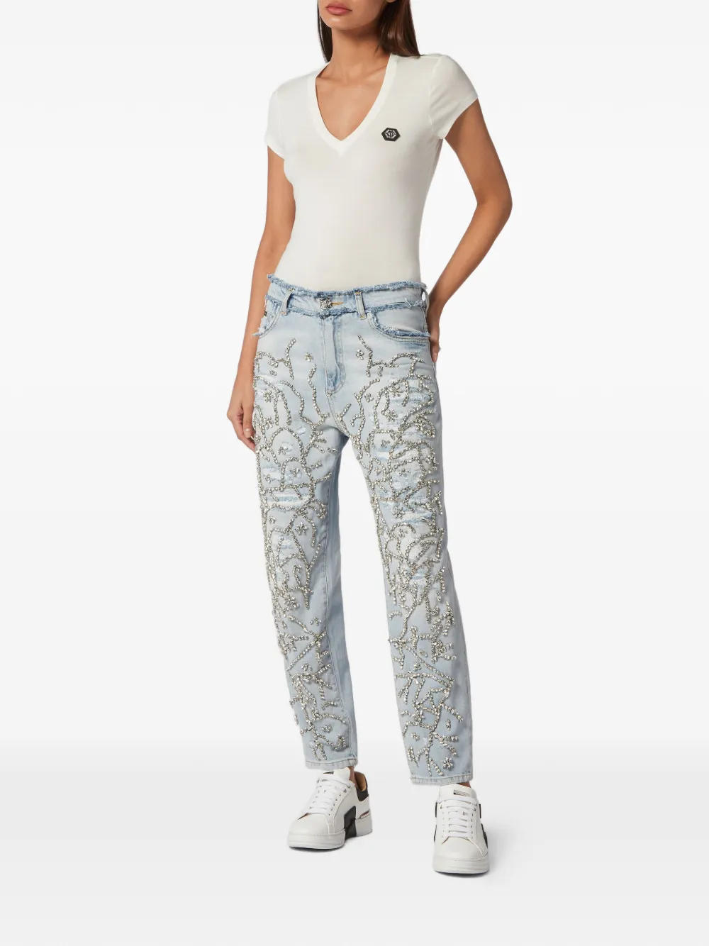 Philipp Plein Jeans verfraaid met kristallen Blauw