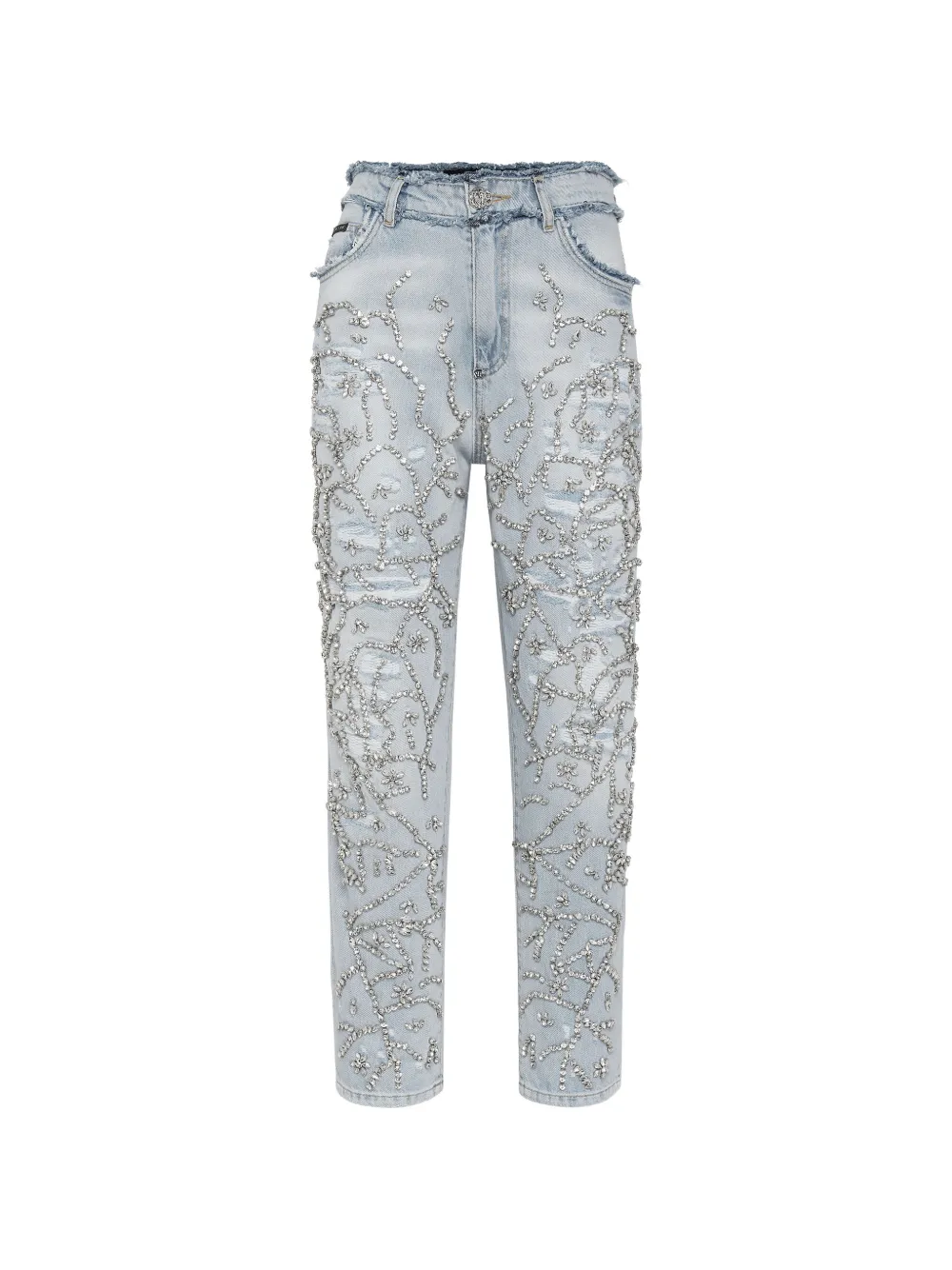 Philipp Plein crystal-embellished mom-fit jeans - Blu