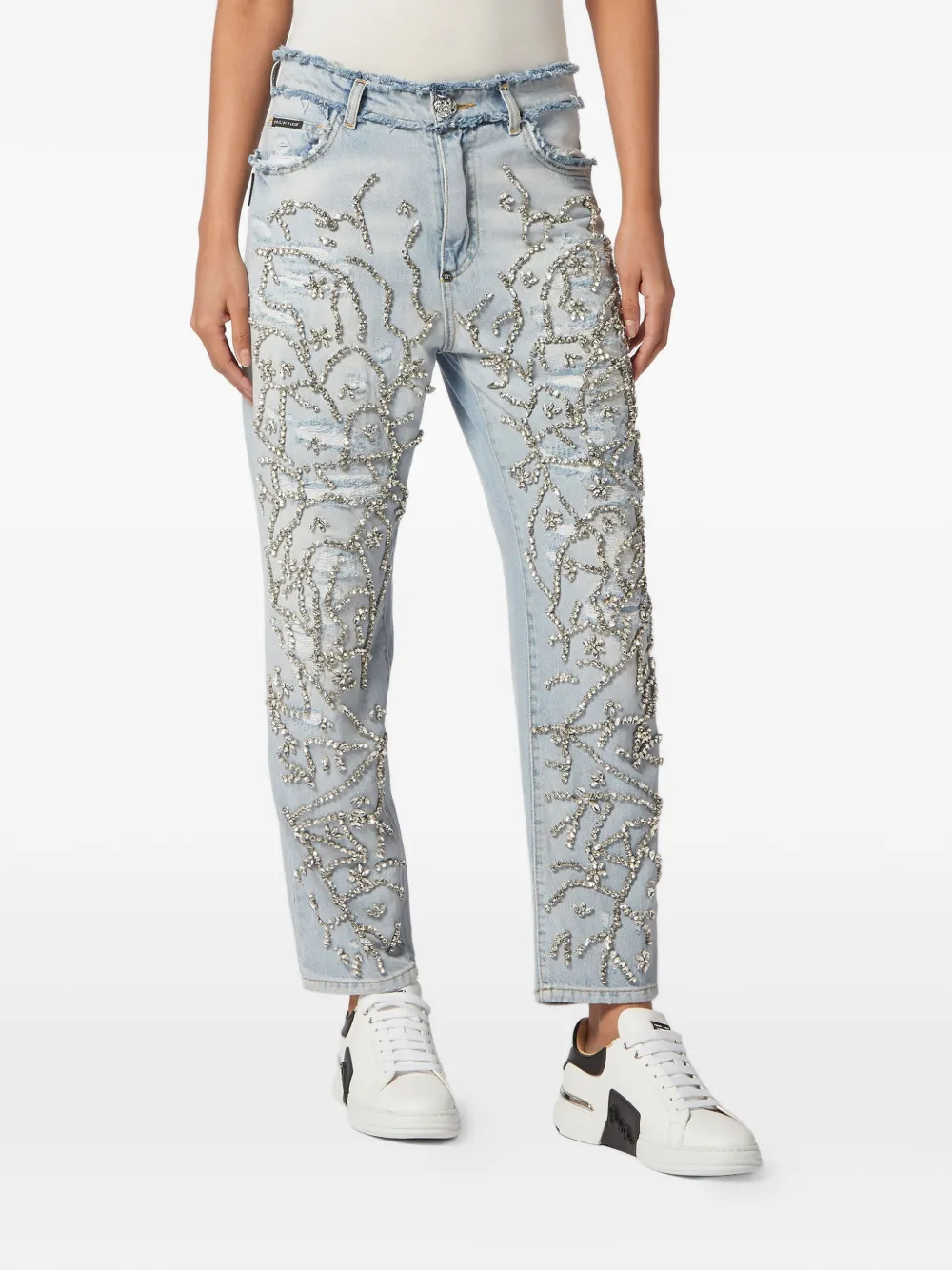 Philipp Plein Jeans verfraaid met kristallen Blauw