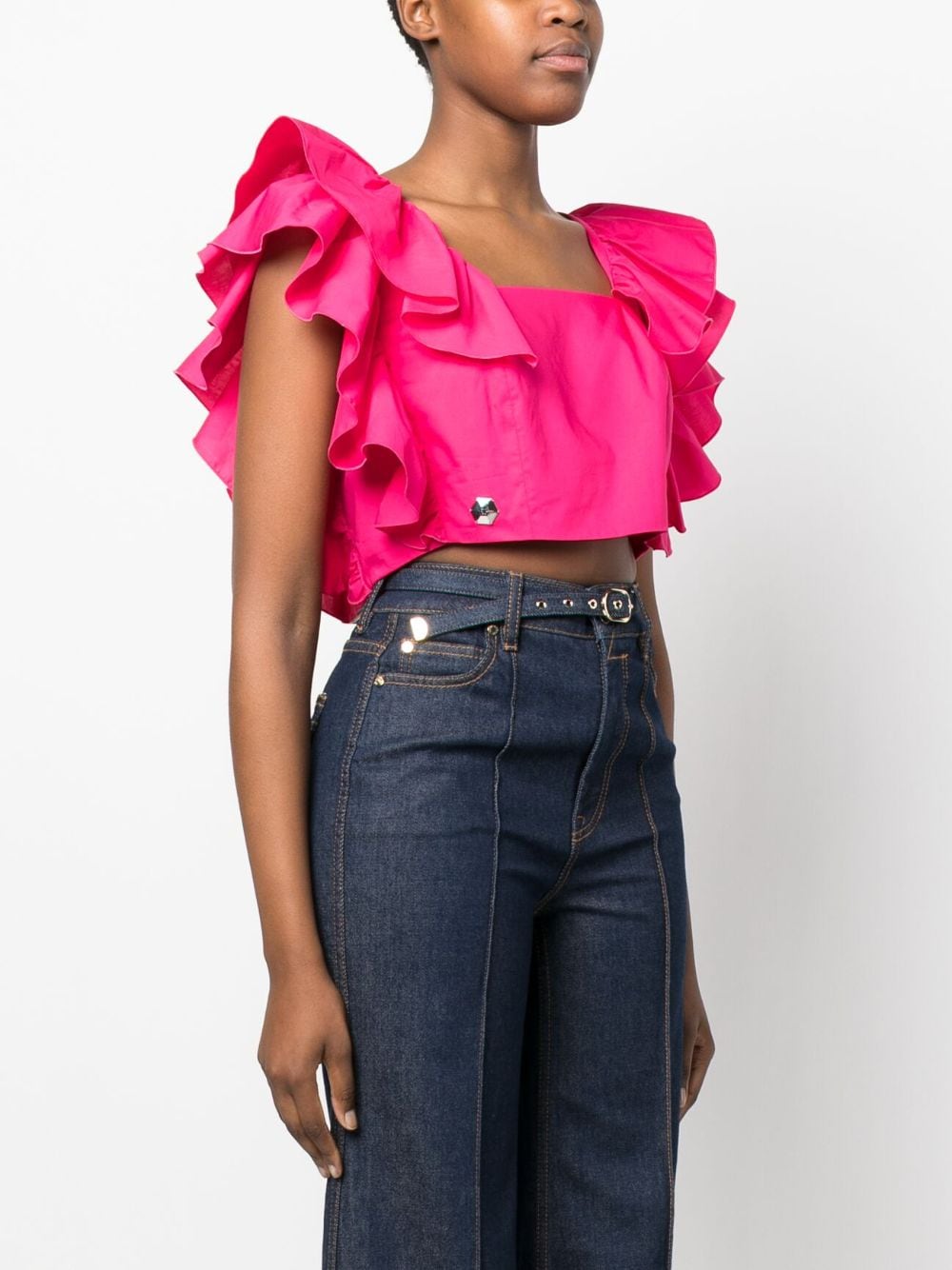 Shop Philipp Plein Volant Ruffled Cropped Top In Rosa