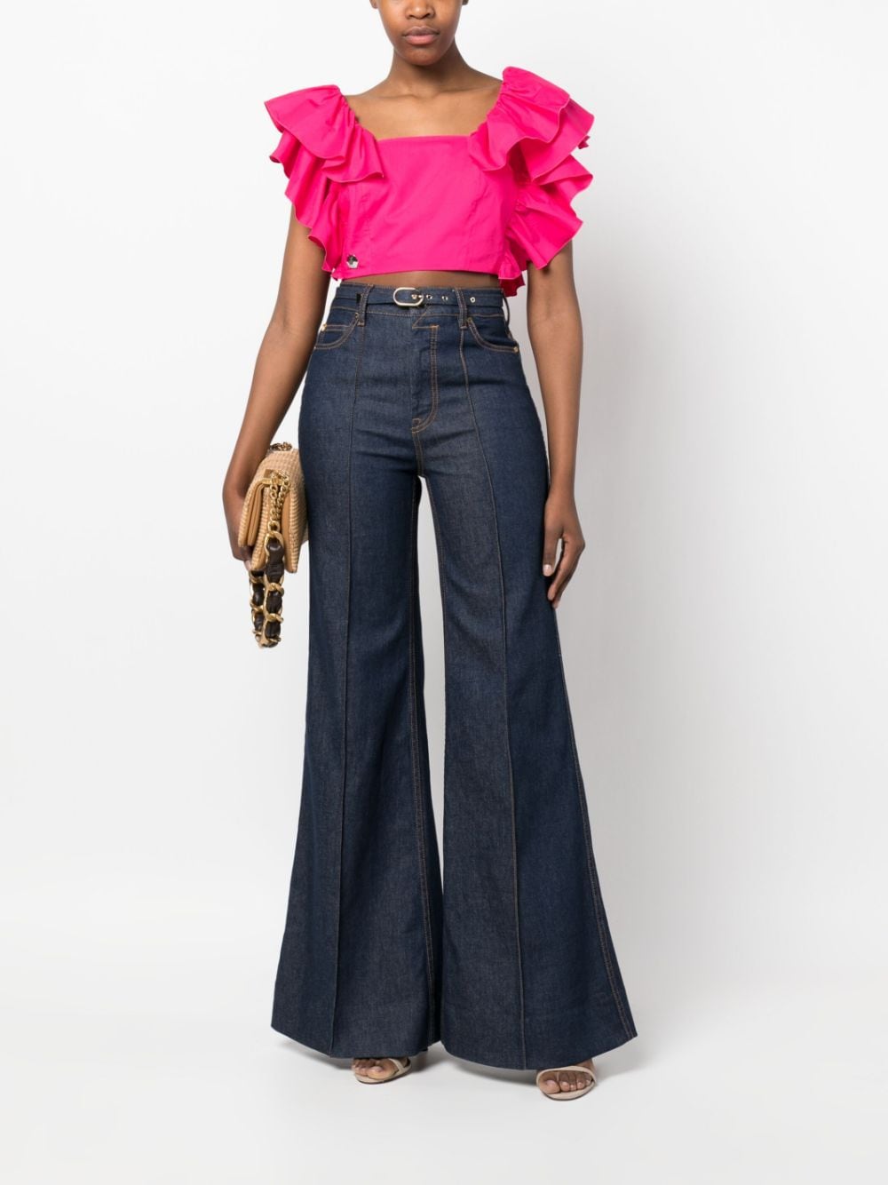 Shop Philipp Plein Volant Ruffled Cropped Top In Rosa