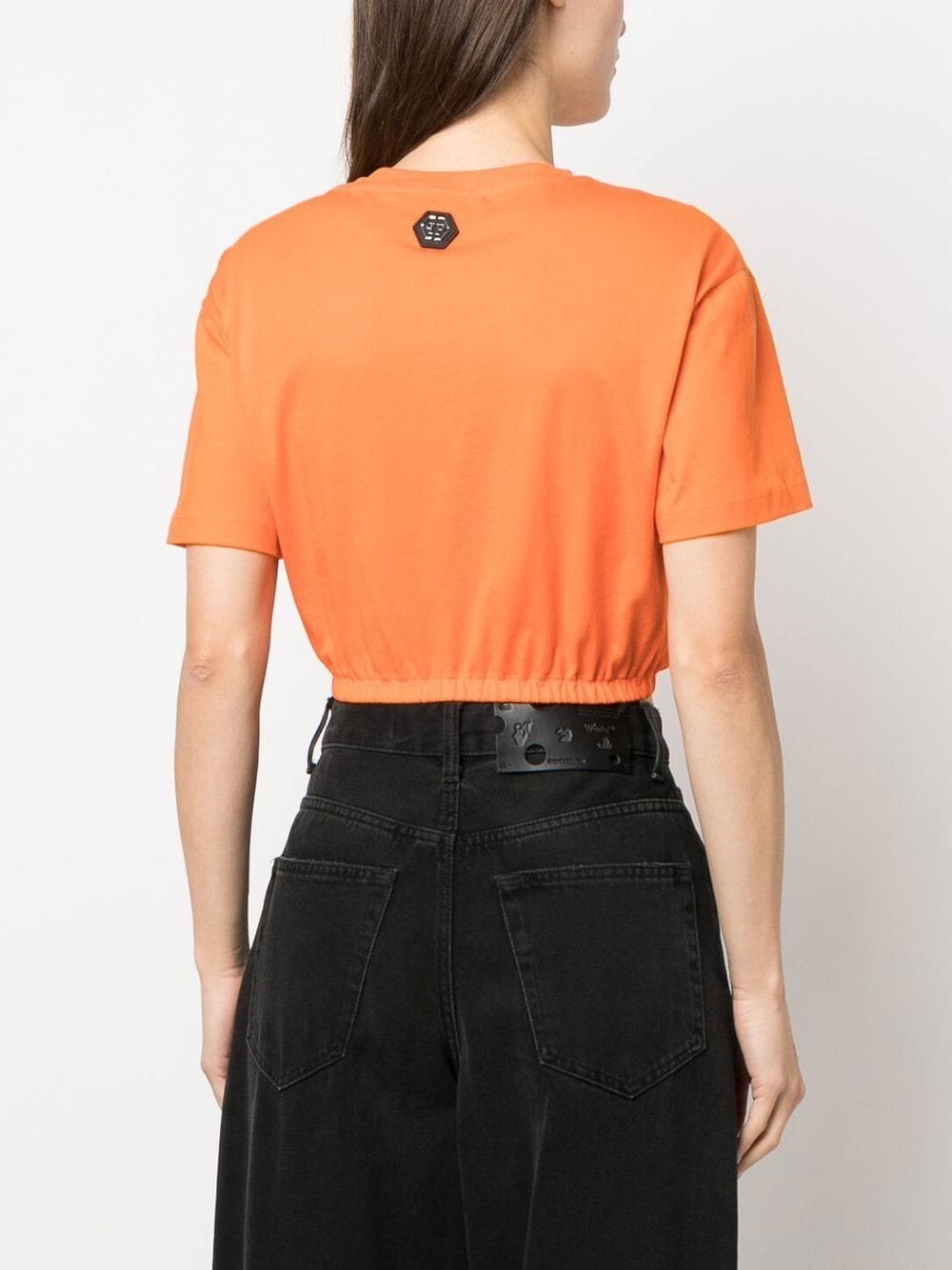 Shop Philipp Plein Embroidered-logo Cropped T-shirt In Orange