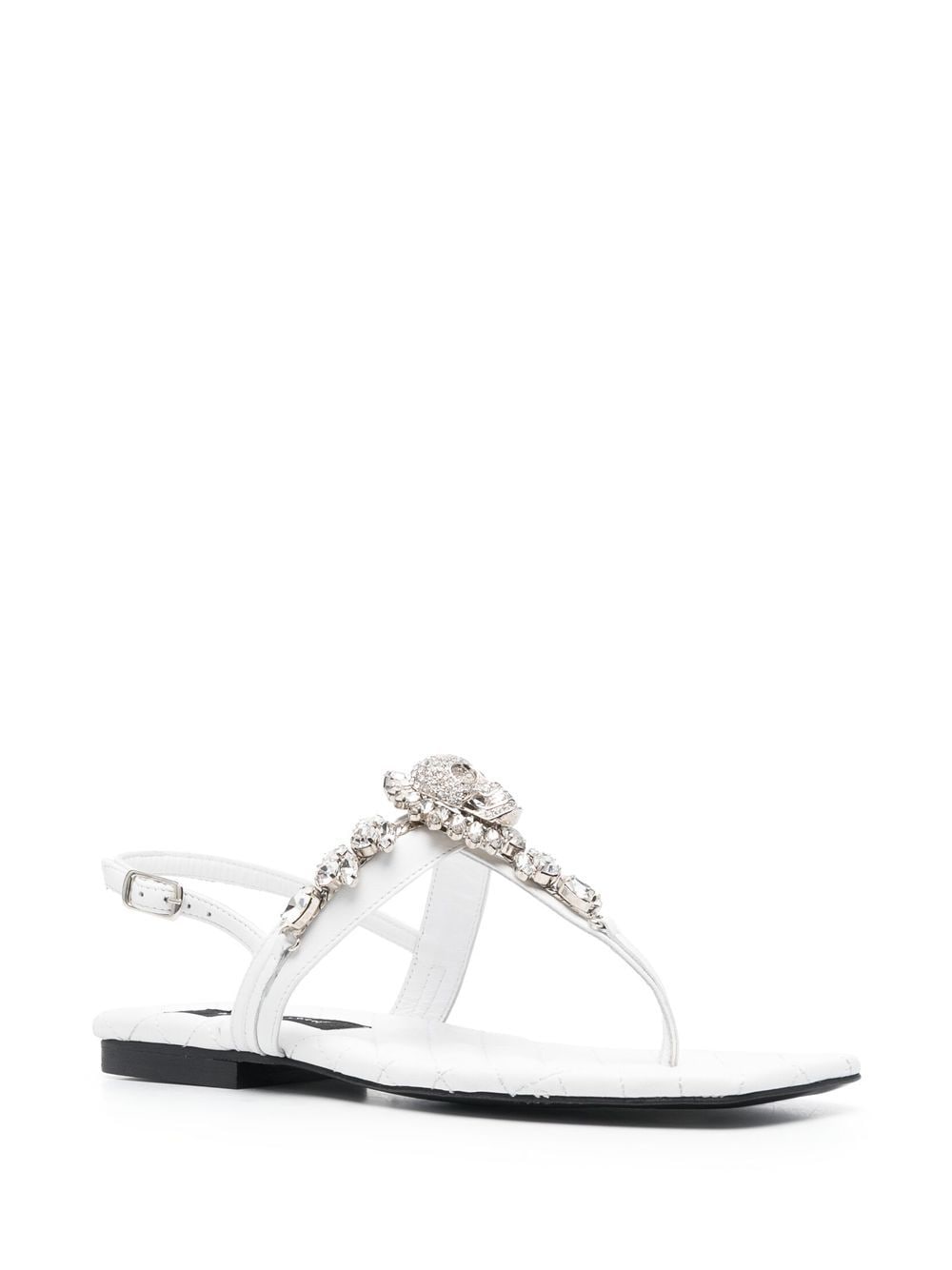 Shop Philipp Plein Crystal Skull Flat Sandals In White