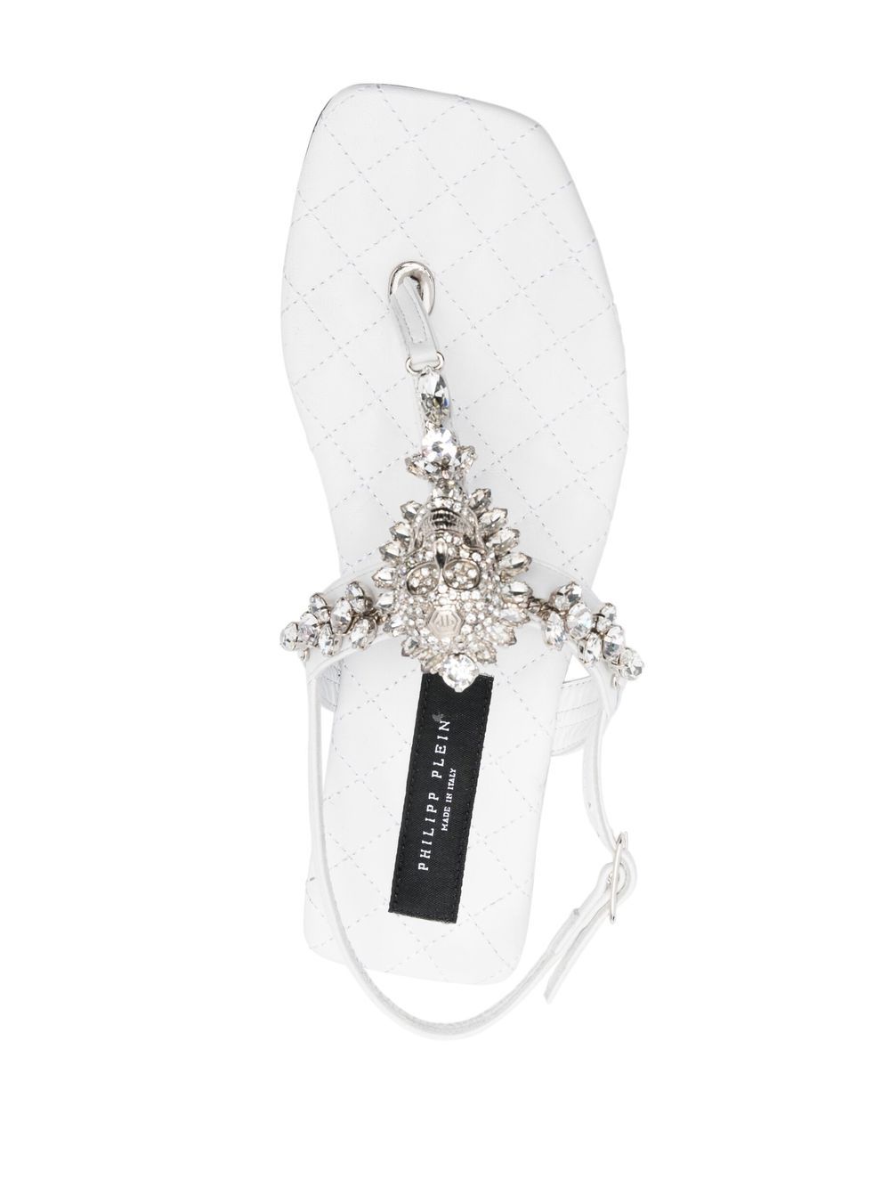 Shop Philipp Plein Crystal Skull Flat Sandals In White