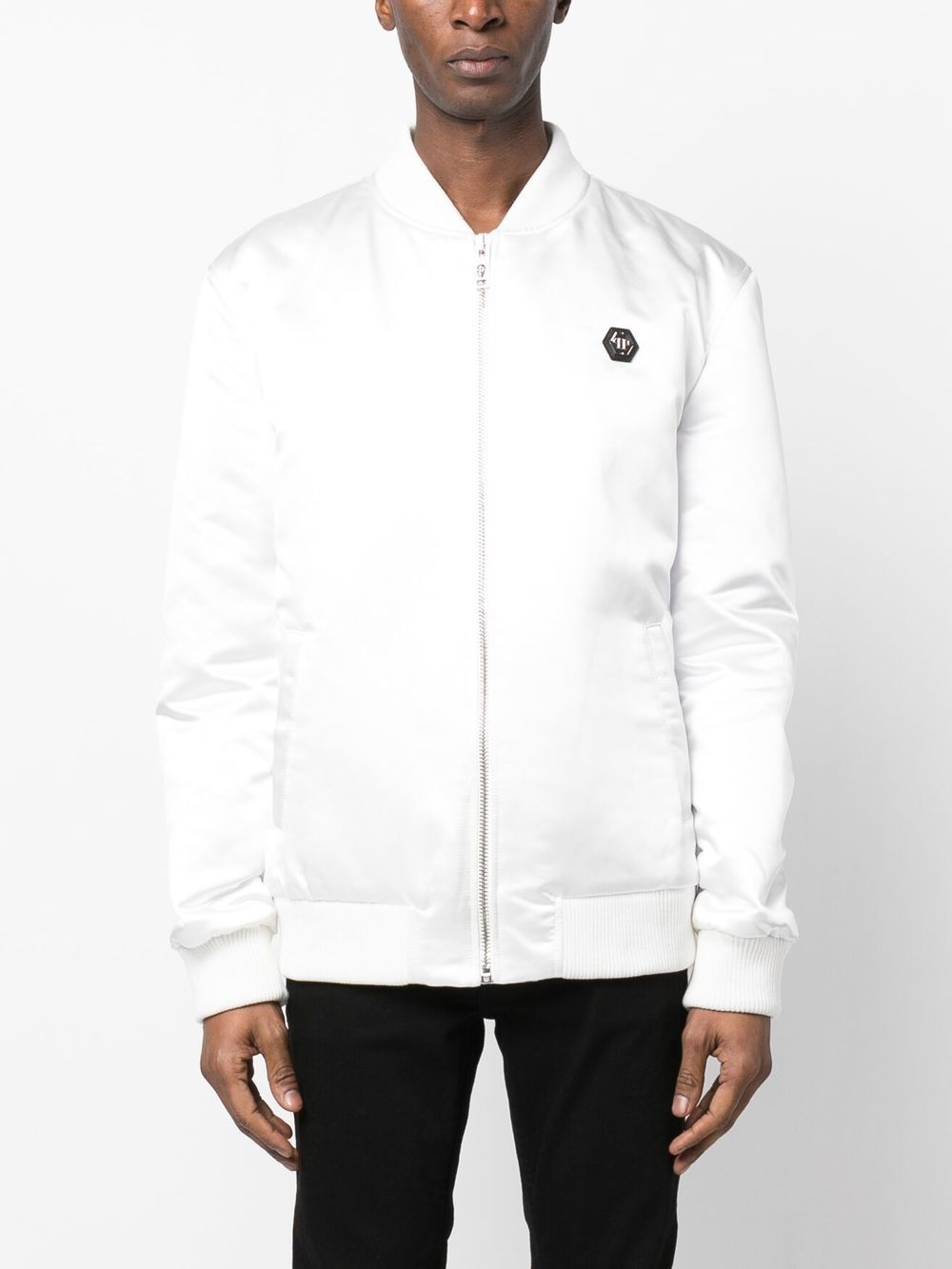 Shop Philipp Plein Skull-print Satin Bomber Jacket In White