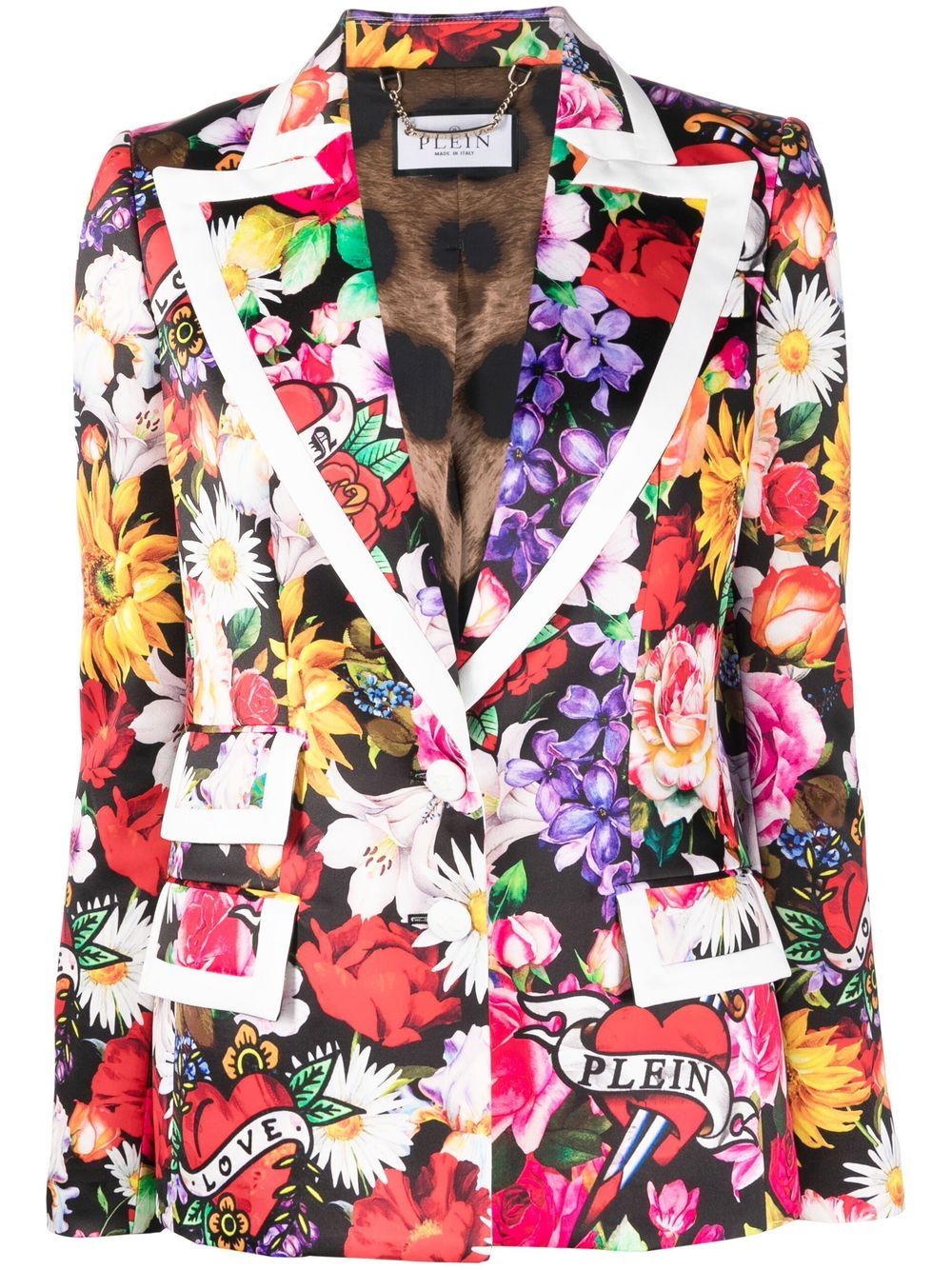 Philipp Plein Love Flower Printed Blazer In Black