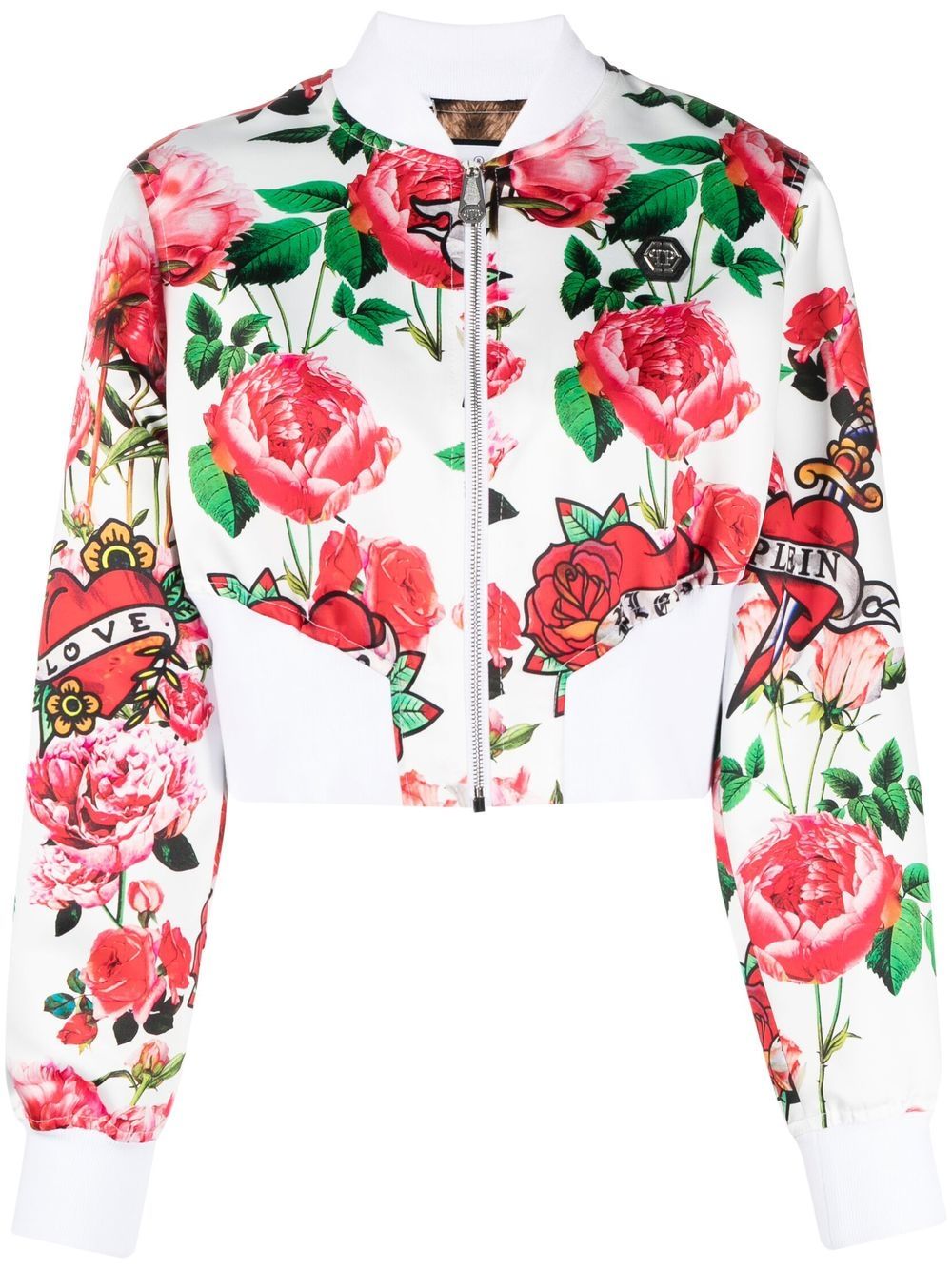 Philipp Plein Love Floral-print Bomber Jacket In White