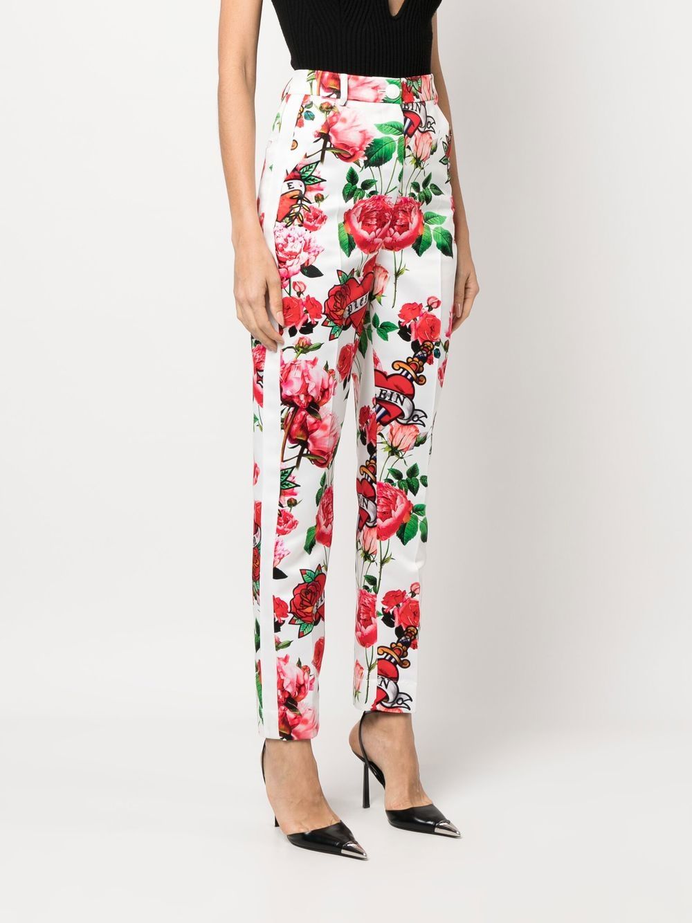 Shop Philipp Plein Floral-print Trousers In White