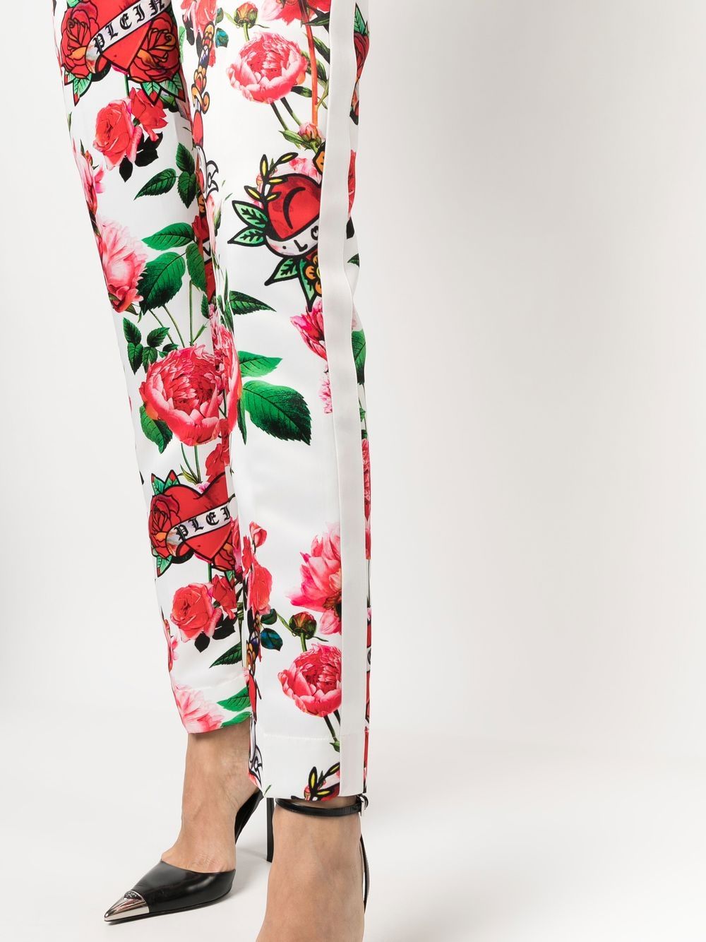 Shop Philipp Plein Floral-print Trousers In White