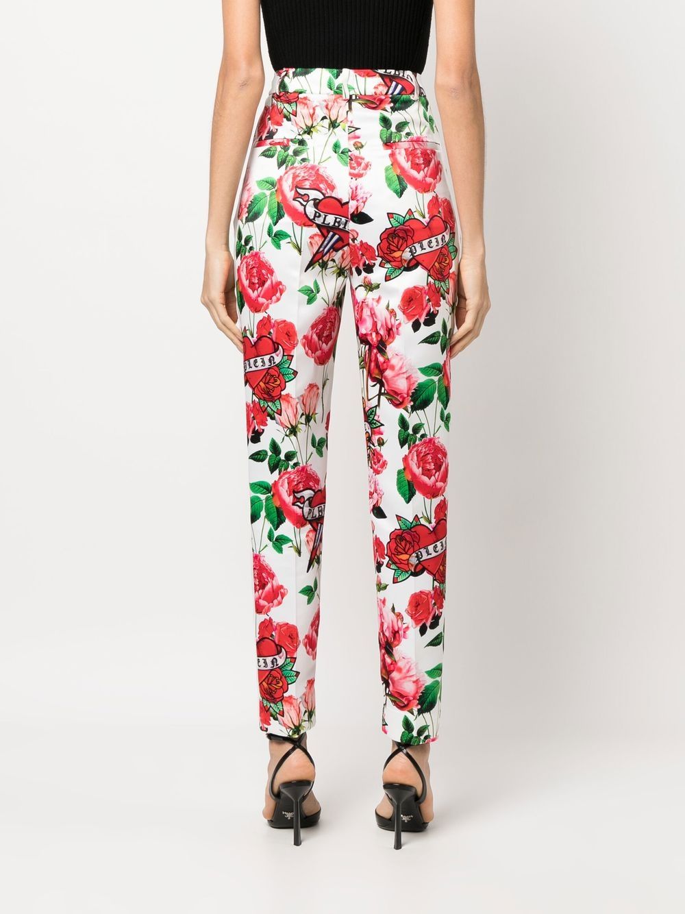 Shop Philipp Plein Floral-print Trousers In White