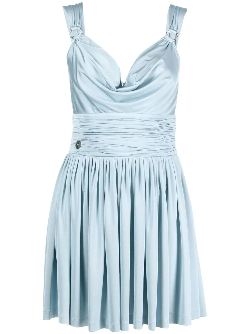 Philipp Plein Draped-neck Pleated Mini Dress In Blue