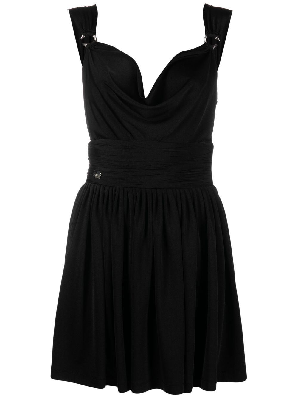 Philipp Plein Draped-neck Pleated Mini Dress In Black
