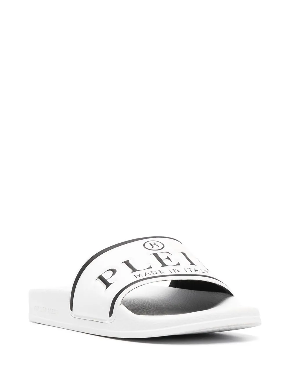 Shop Philipp Plein Logo Print Slides In White