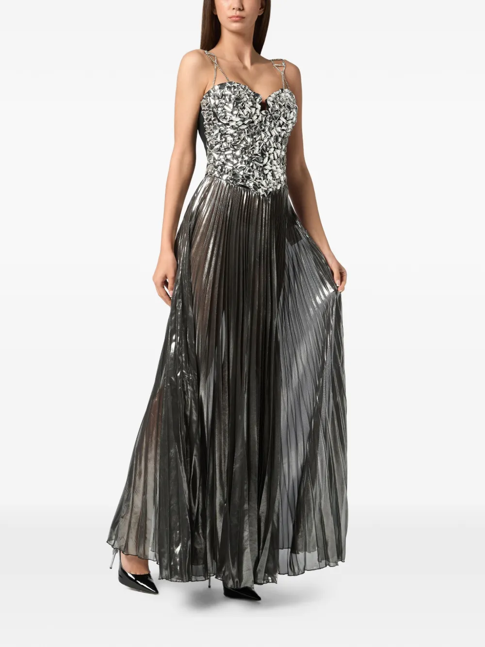 Philipp Plein Maxi-jurk met kristallen Zilver