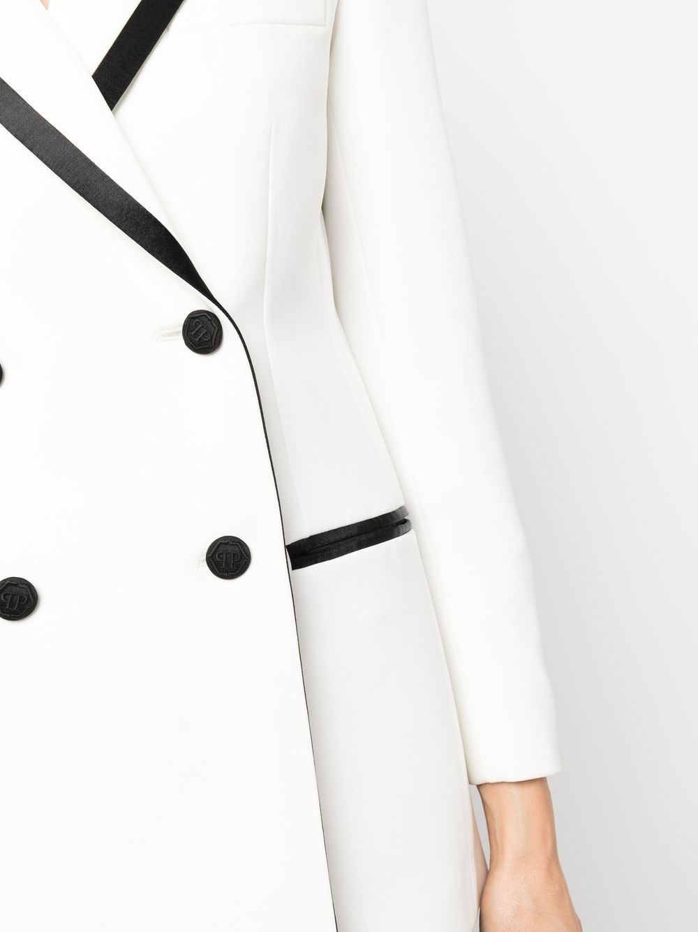 Shop Philipp Plein Contrasting-trim Detail Blazer In White