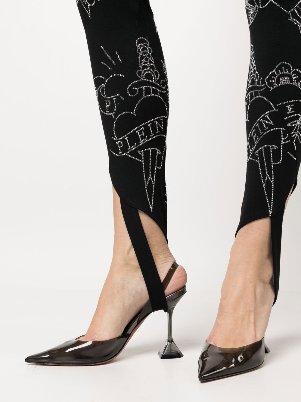 Shop Philipp Plein Love-print Stirrup Leggings In Black