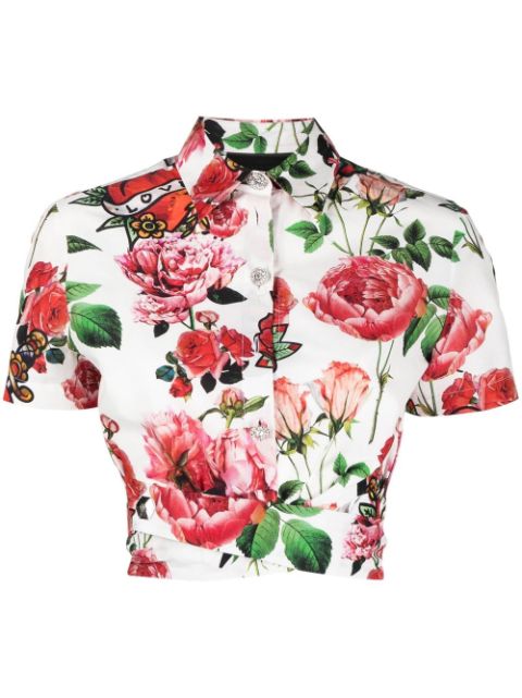 Philipp Plein tie detail cropped shirt Women