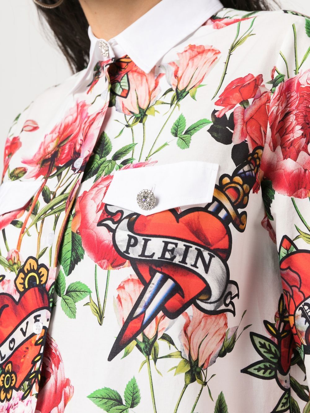 Shop Philipp Plein Floral Print Shirt In White