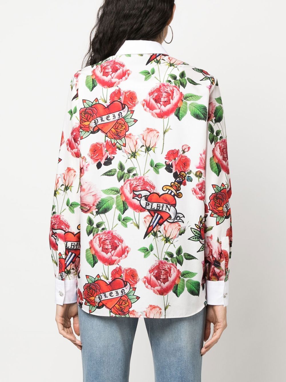 Shop Philipp Plein Floral Print Shirt In White