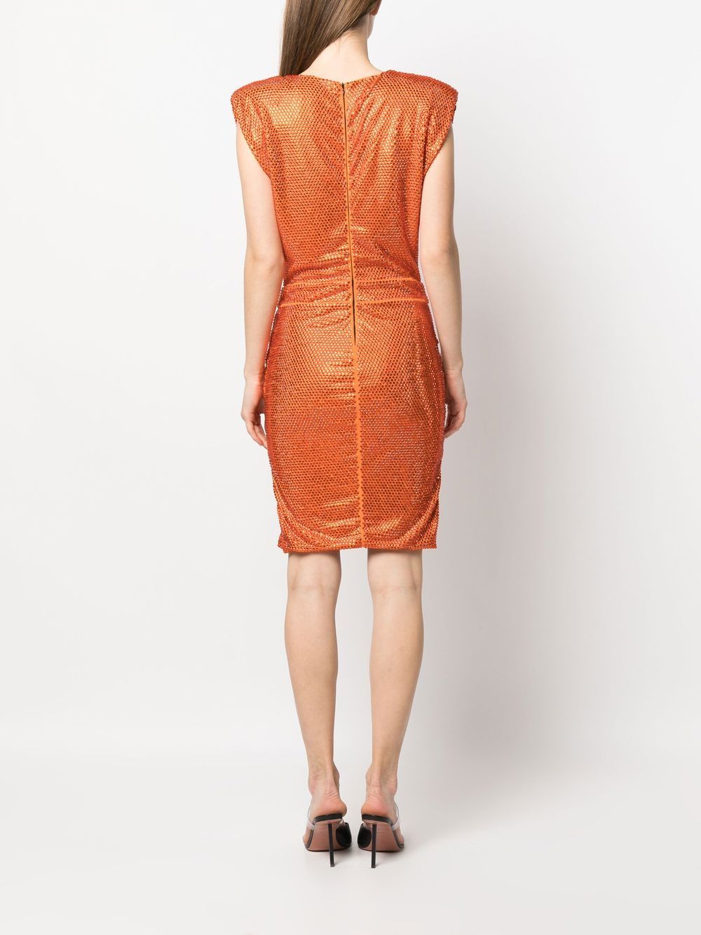 Shop Philipp Plein Rhinestone Fitted Dress In Orange