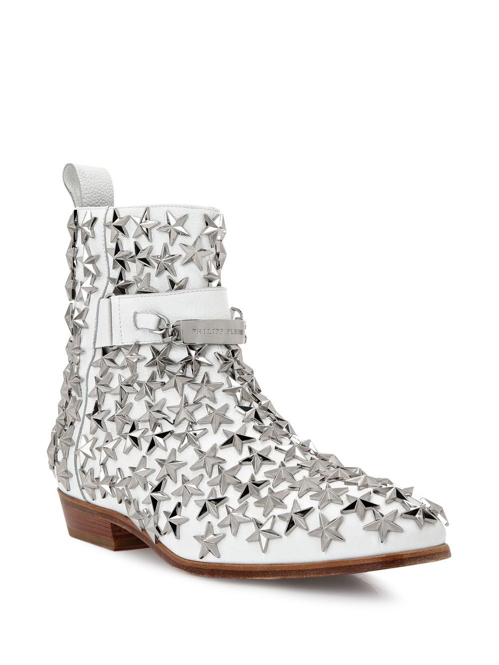 Shop Philipp Plein Stars Leather Boots In White
