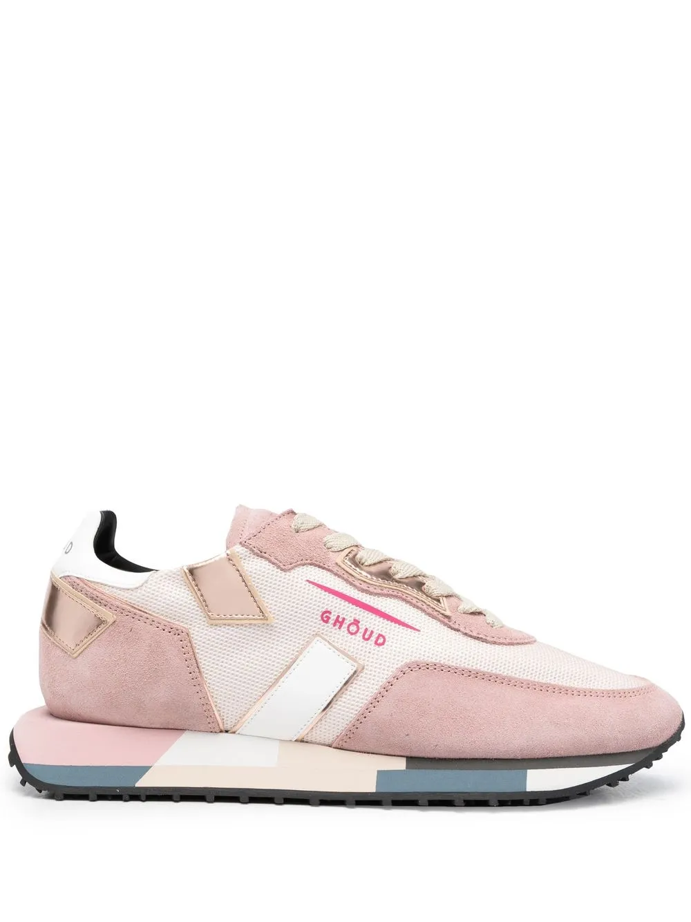 

GHŌUD logo stamp panelled lace-up sneakers - Pink