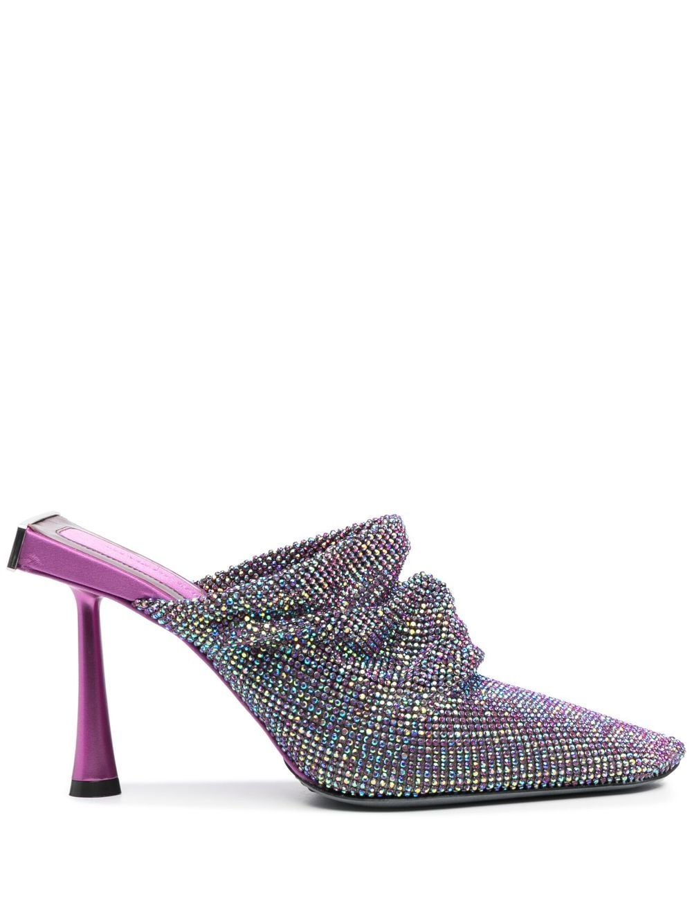 Shop Benedetta Bruzziches Crystal Embellished Square Toe Mules In 紫色