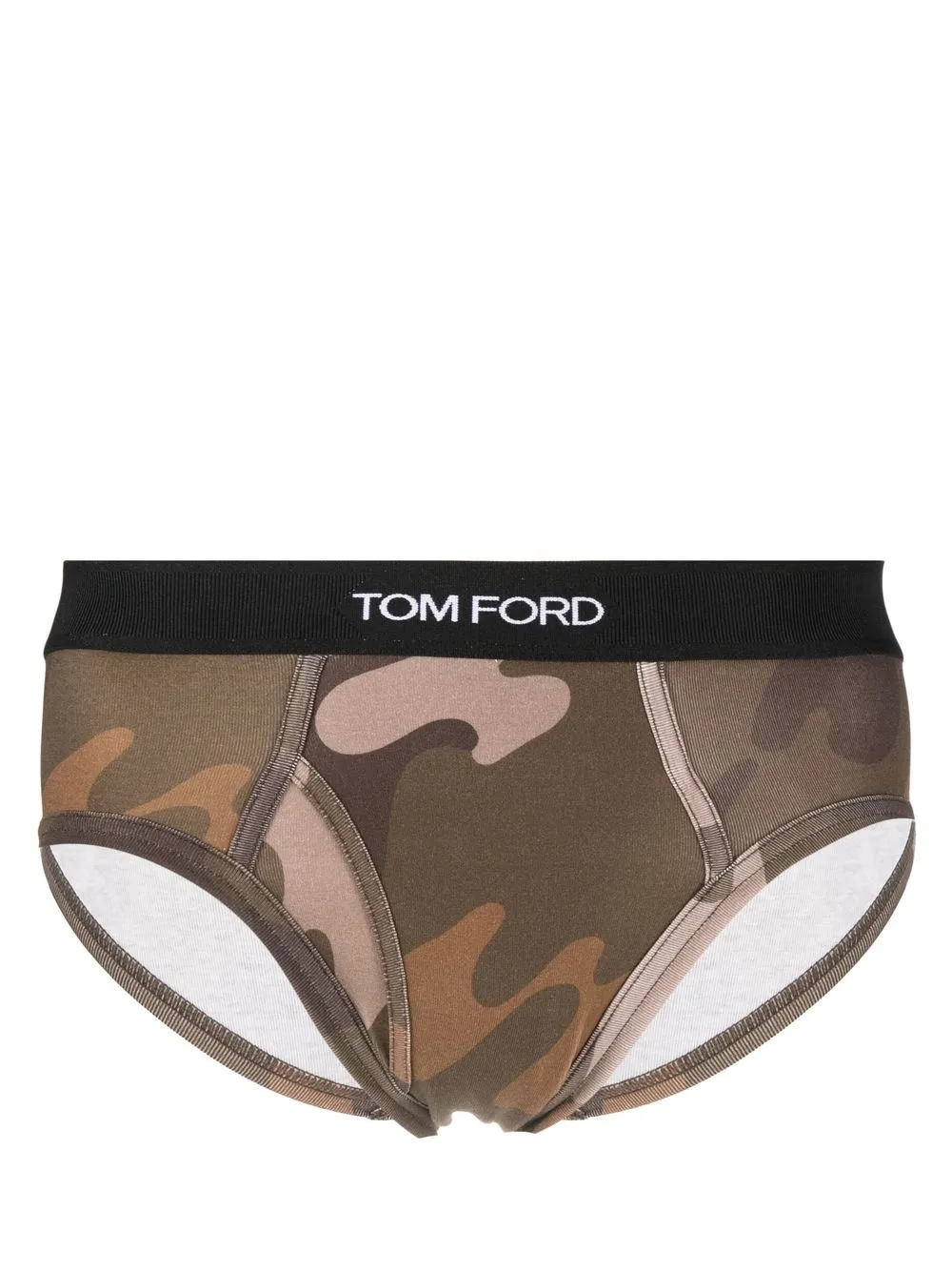 

TOM FORD logo-waistband camouflage-print briefs - Brown