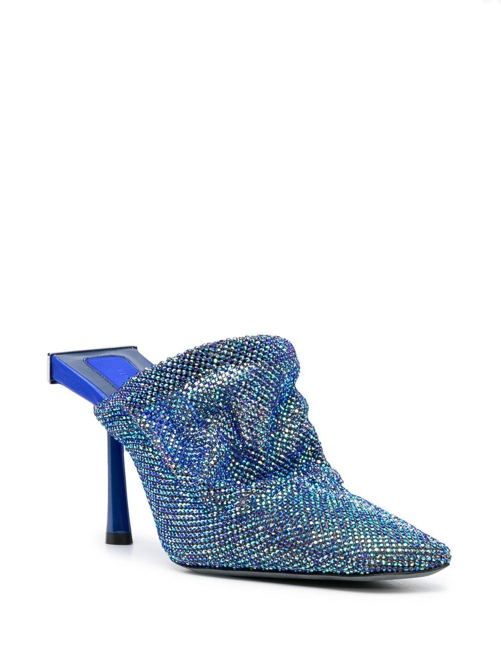 Shop Benedetta Bruzziches Crystal Embellished Square Toe Mules In 蓝色