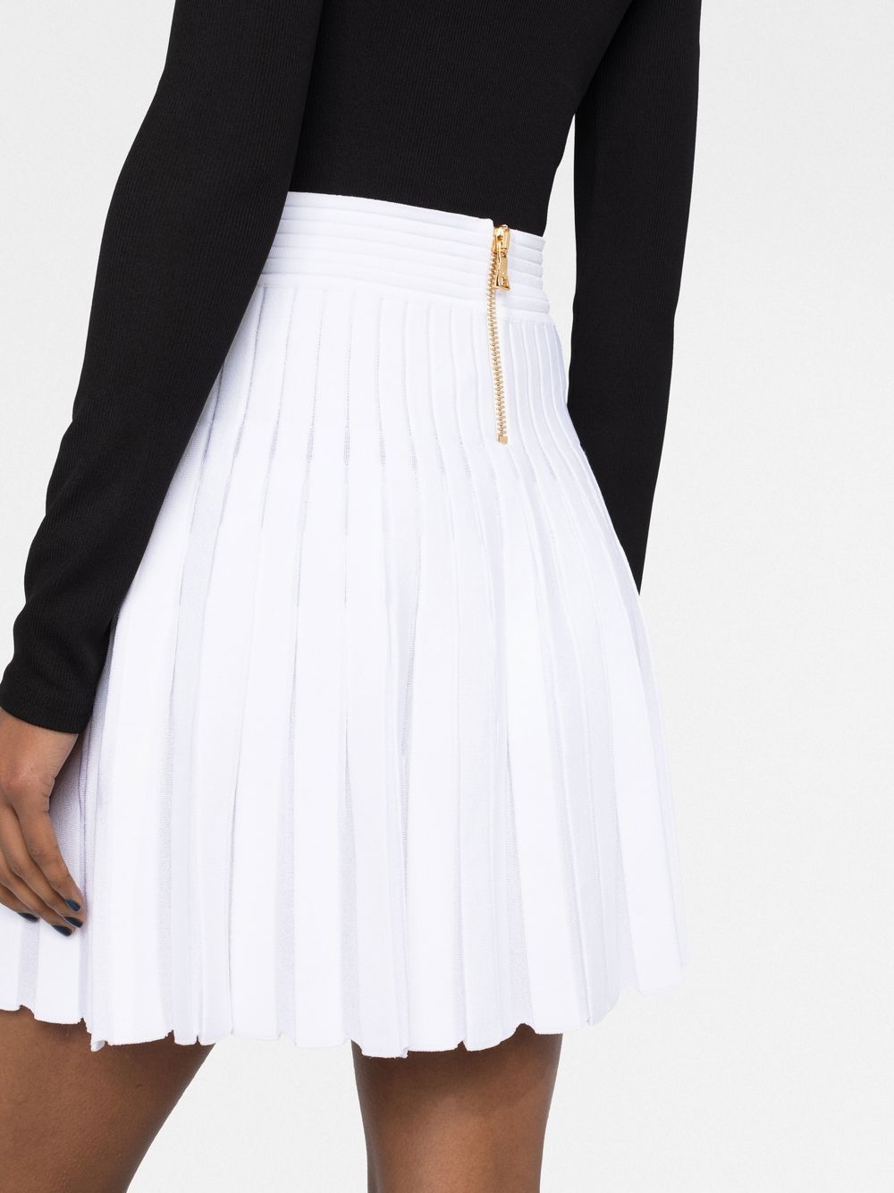 Shop Balmain Pleated Knitted Skirt In 白色